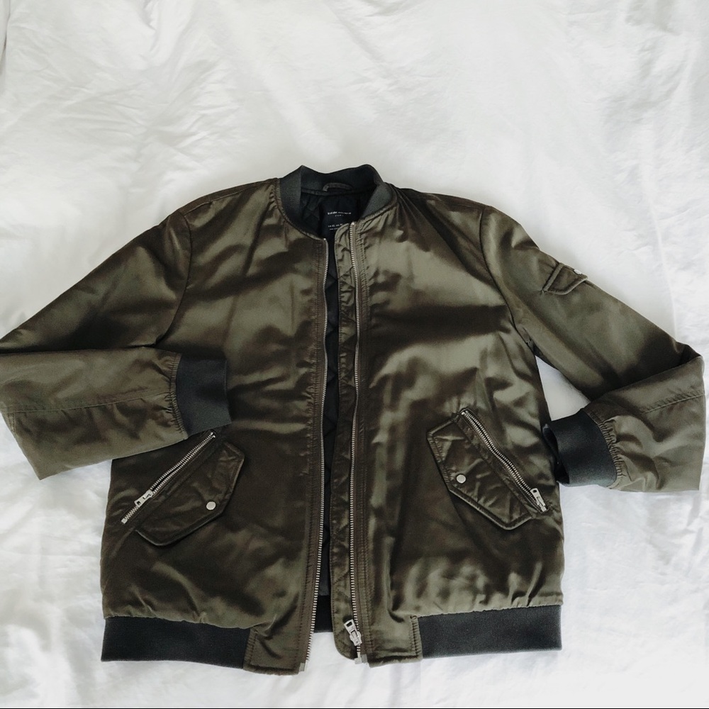Zara Quilted Bomber Olive Green